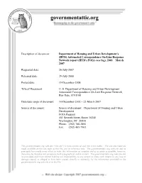 HUD) Automated Correspondence On-Line Response Network Report (HUD's FOIA Case Log), 2003 – March 2007