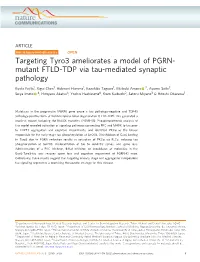 Targeting Tyro3 Ameliorates a Model of PGRN-Mutant FTLD-TDP Via Tau