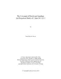 The Covenant of David and Jonathan: an Exegetical Study of 1 Sam 20:1-21:1