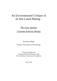 An Environmental Critique of in Situ Leach Mining