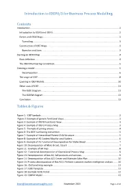 Introduction to IDEF0/3 for Business Process Modelling. Contents Tables & Figures