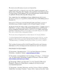 The Lovelace Lectures Will Be Held Through December and January