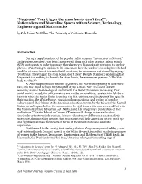 Nationalism and Masculine Spaces Within Science, Technology, Engineering and Mathematics by Kyle Robert Mcmillen, the University of California, Riverside