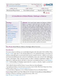 A Critical Review of Hybrid Warfare: Challenges to Pakistan Introduction