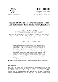 Assessment of Ground Water Quality in and Around Gobichettipalayam Town Erode District, Tamilnadu