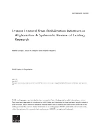 Lessons Learned from Stabilization Initiatives in Afghanistan: a Systematic Review of Existing Research