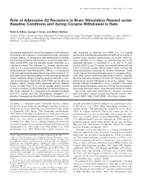 Role of Adenosine A2 Receptors in Brain Stimulation Reward Under Baseline Conditions and During Cocaine Withdrawal in Rats