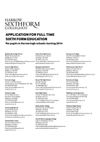 APPLICATION for FULL TIME SIXTH FORM EDUCATION for Pupils in Harrow High Schools Starting 2014