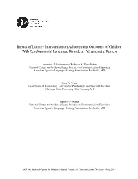 Impact of Literacy Intervention on Achievement Outcomes of Children with Developmental Language Disorders: a Systematic Review