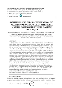 Synthesis and Characterization of Aluminium-Bamboo Leaf Ash Metal Matrix Composite by Stir Casting Technique