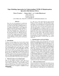 Topic Modeling Approaches for Understanding COVID-19
