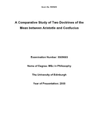 A Comparative Study of Two Doctrines of the Mean Between Aristotle and Confucius