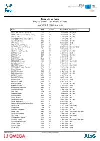 Entry List by Name Entry List by Name / Liste D'inscrits Par Noms