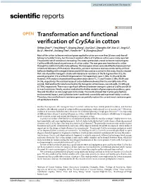 Transformation and Functional Verification of Cry5aa in Cotton