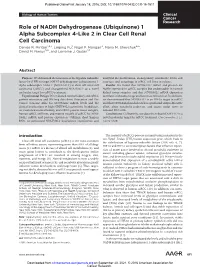 1 Alpha Subcomplex 4-Like 2 in Clear Cell Renal Cell Carcinoma Denise R