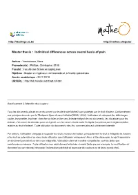 Master Thesis : Individual Differences Across Neural Basis of Pain
