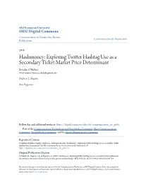 Exploring Twitter Hashtag Use As a Secondary Ticket Market Price Determinant Brendan O'hallarn Old Dominion University, Bohallar@Odu.Edu