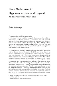From Modernism to Hypermodernism and Beyond an Interview with Paul Virilio