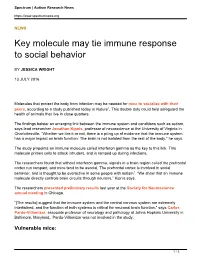 Key Molecule May Tie Immune Response to Social Behavior