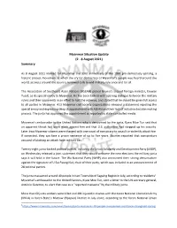 Myanmar Situation Update (2 - 8 August 2021) Summary