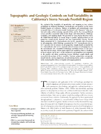 Topographic and Geologic Controls on Soil Variability in California's