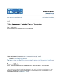 Video Games As a Protected Form of Expression