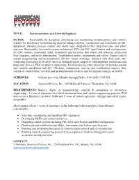 Instrumentation and Controls Engineer DUTIES
