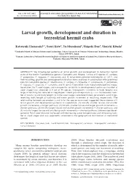 Larval Growth, Development and Duration in Terrestrial Hermit Crabs