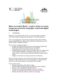 Shine on London Road – a Call to Artists to Create Temporary Artworks Using Light, Sound and Digital Technologies