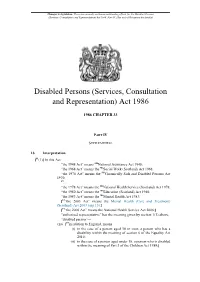 Disabled Persons (Services, Consultation and Representation) Act 1986, Part IV