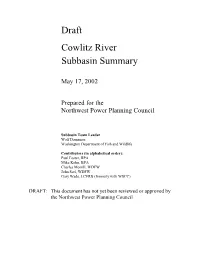 Draft Cowlitz River Subbasin Summary