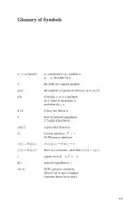 Glossary of Symbols