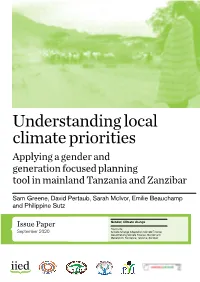Understanding Local Climate Priorities Applying a Gender and Generation Focused Planning Tool in Mainland Tanzania and Zanzibar
