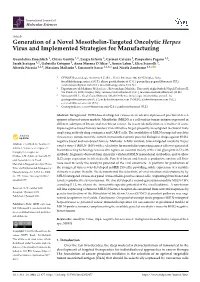 Generation of a Novel Mesothelin-Targeted Oncolytic Herpes Virus and Implemented Strategies for Manufacturing