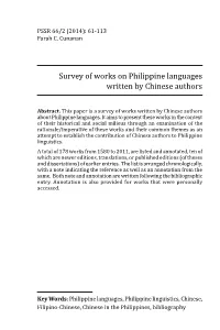 Survey of Works on Philippine Languages Written by Chinese Authors