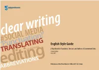 English Style Guide: a Handbook for Translators, Revisers and Authors of Government Texts