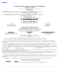 Lennar Corporation (Exact Name of Registrant As Specified in Its Charter) Delaware 95-4337490 (State Or Other Jurisdiction of (I.R.S