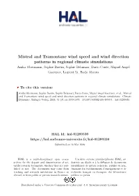 Mistral and Tramontane Wind Speed and Wind Direction Patterns In