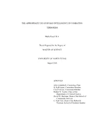 The Appropriate Use of Human Intelligence in Combating Terrorism