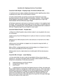 Questions for Highways Services Presentation Councillor Keith
