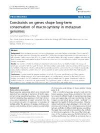 Constraints on Genes Shape Long-Term Conservation of Macro-Synteny in Metazoan Genomes