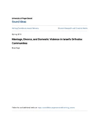 Marriage, Divorce, and Domestic Violence in Israel's Orthodox Communities