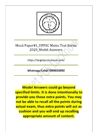 Mock Paper#1 UPPSC Mains Test Series 2020 Model Answers