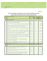 Non Lapsable Central Pool of Resources (Nlcpr) Releases for the Financial Year 2007-08