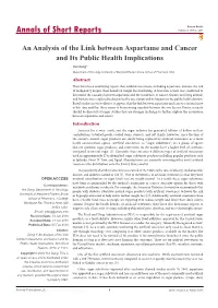 An Analysis of the Link Between Aspartame and Cancer and Its Public Health Implications
