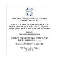 (Rfs) Document for Procurement of Solar Power from Developers Establishing Solar Power Plants in Tamil Nadu