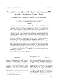 The Optimized Conditions for the in Vitro Micronucleus (MN) Test Procedures Using Chamber Slides