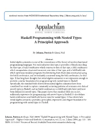 Haskell Programming with Nested Types: a Principled Approach
