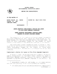 Order Granting Complainant's Motion for Leave To