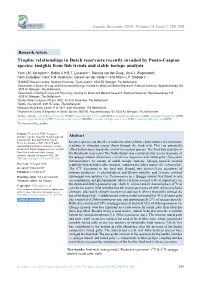 Trophic Relationships in Dutch Reservoirs Recently Invaded by Ponto-Caspian Species: Insights from Fish Trends and Stable Isotope Analysis